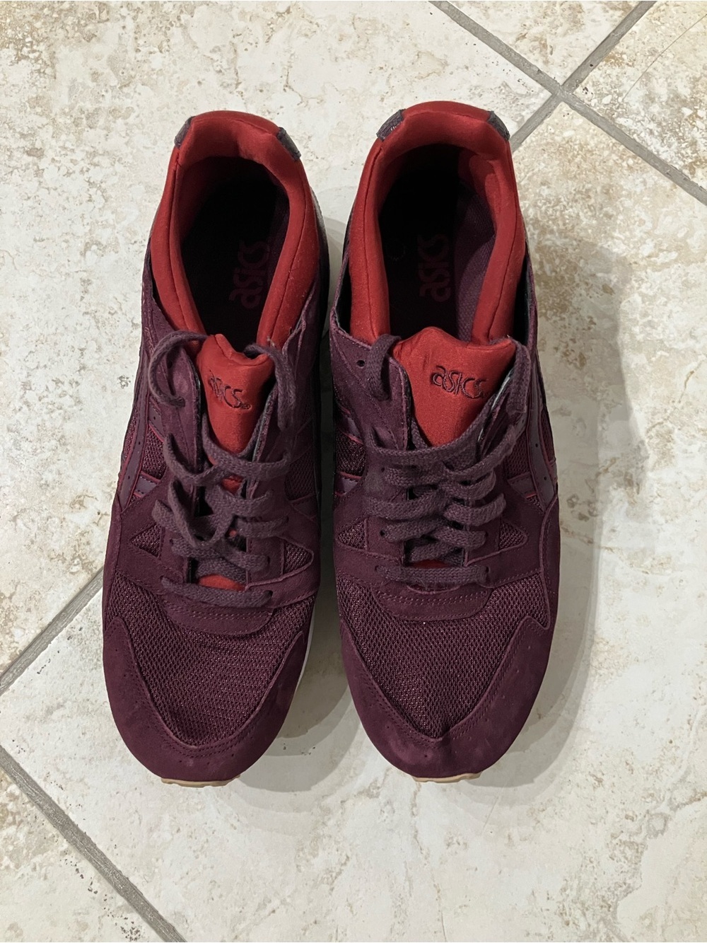 ASICS Men’s Burgundy and Red Suede Mesh Sneakers